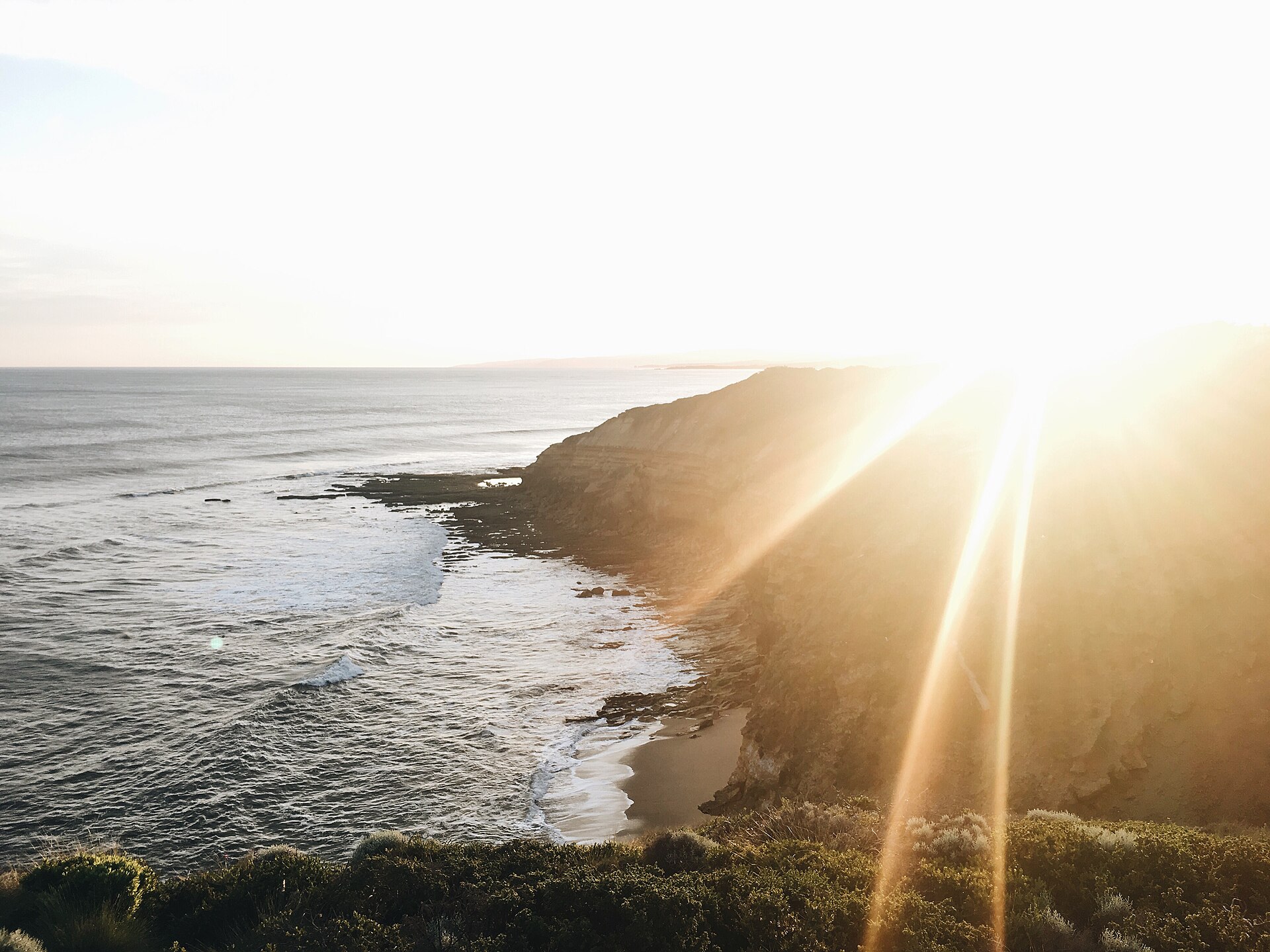 Soft evening light over the cliffs and ocean at Bells Beach, on the Surf Coast of Victoria
